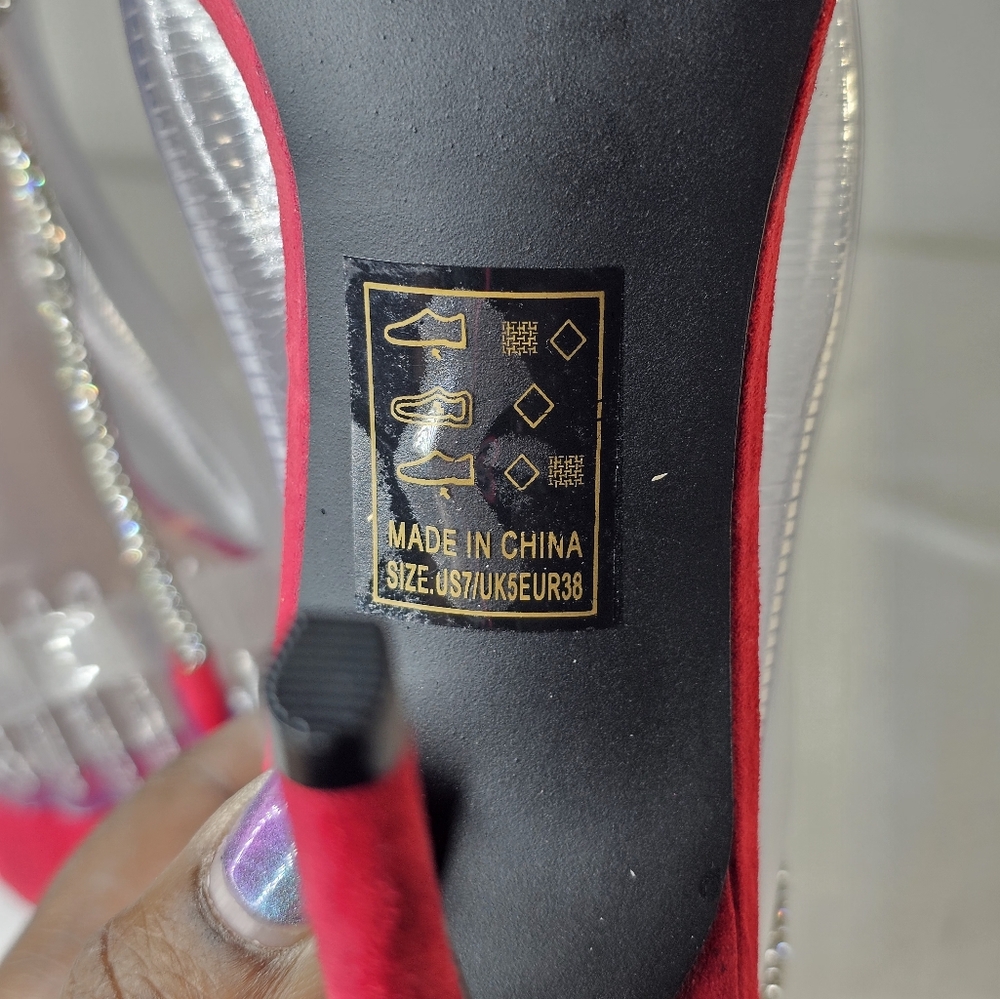 Qupid Red Heels With Rhinestone Ankle Rope, Women's Size 7 - Picture 8 of 10